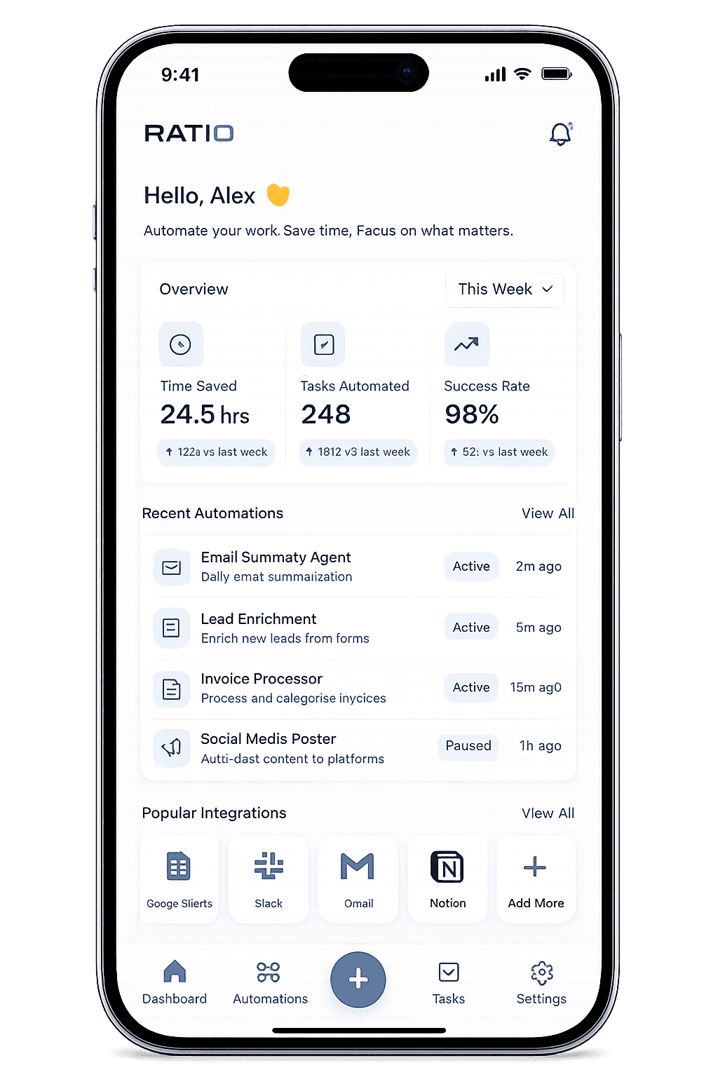 The Ratio dashboard on mobile